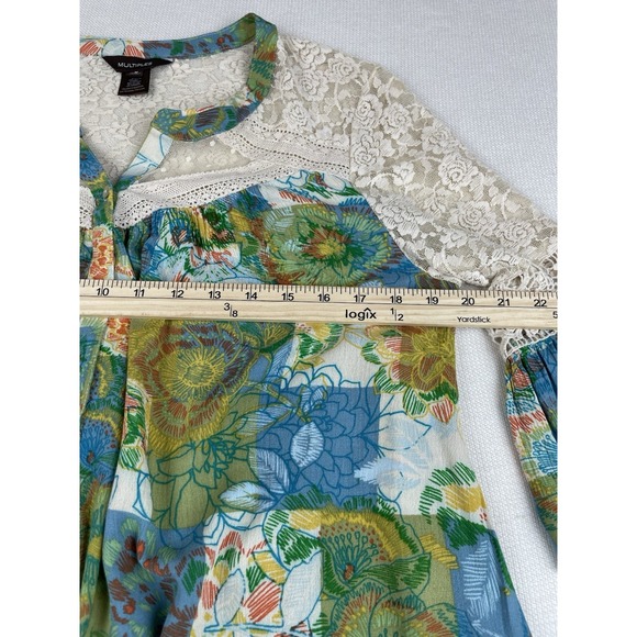 Multiples Peasant Blouse‎ Women's Lace Cut Out Boho Top Multicolor Size Medium - Picture 6 of 11